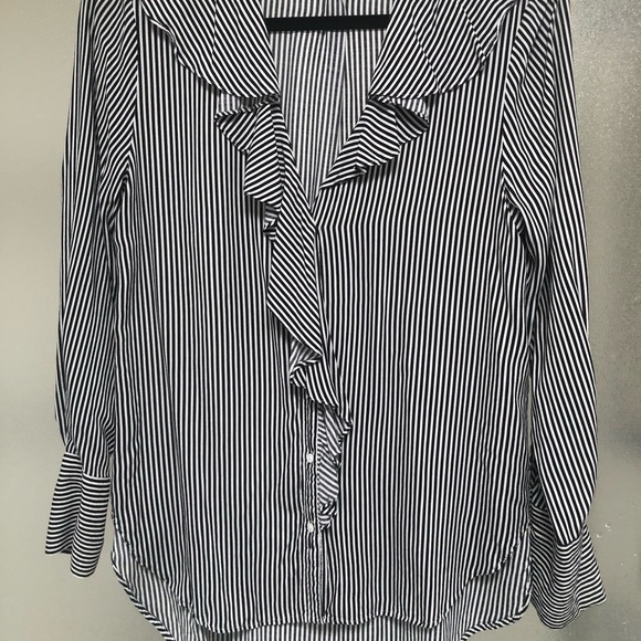 Zara basic collection, long sleeve blouse, sz small, black and white stripe - Picture 2 of 11